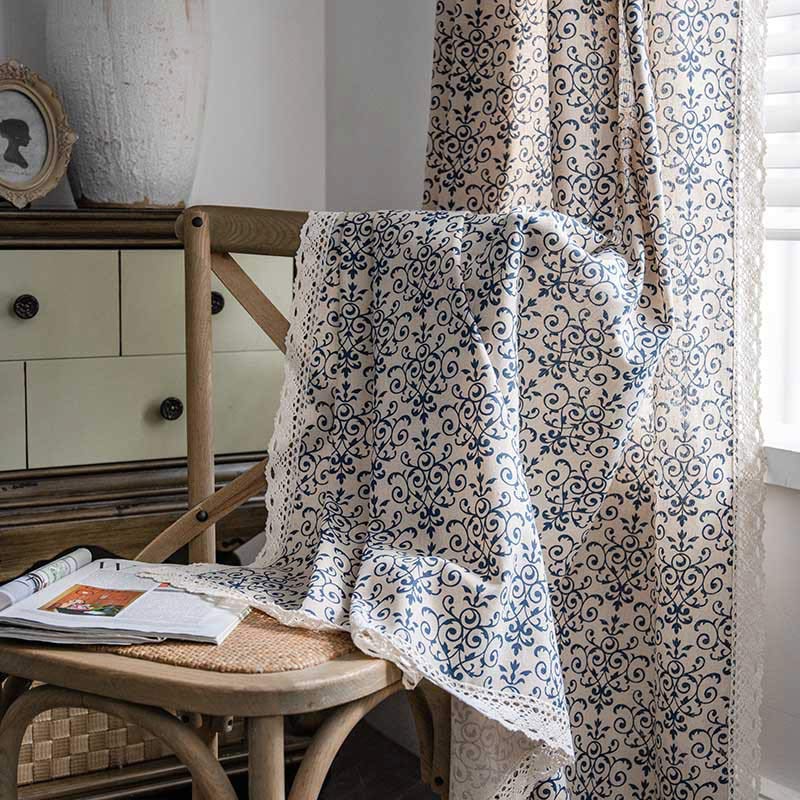 Boho Blue Pattern Semi-Blackout Curtain