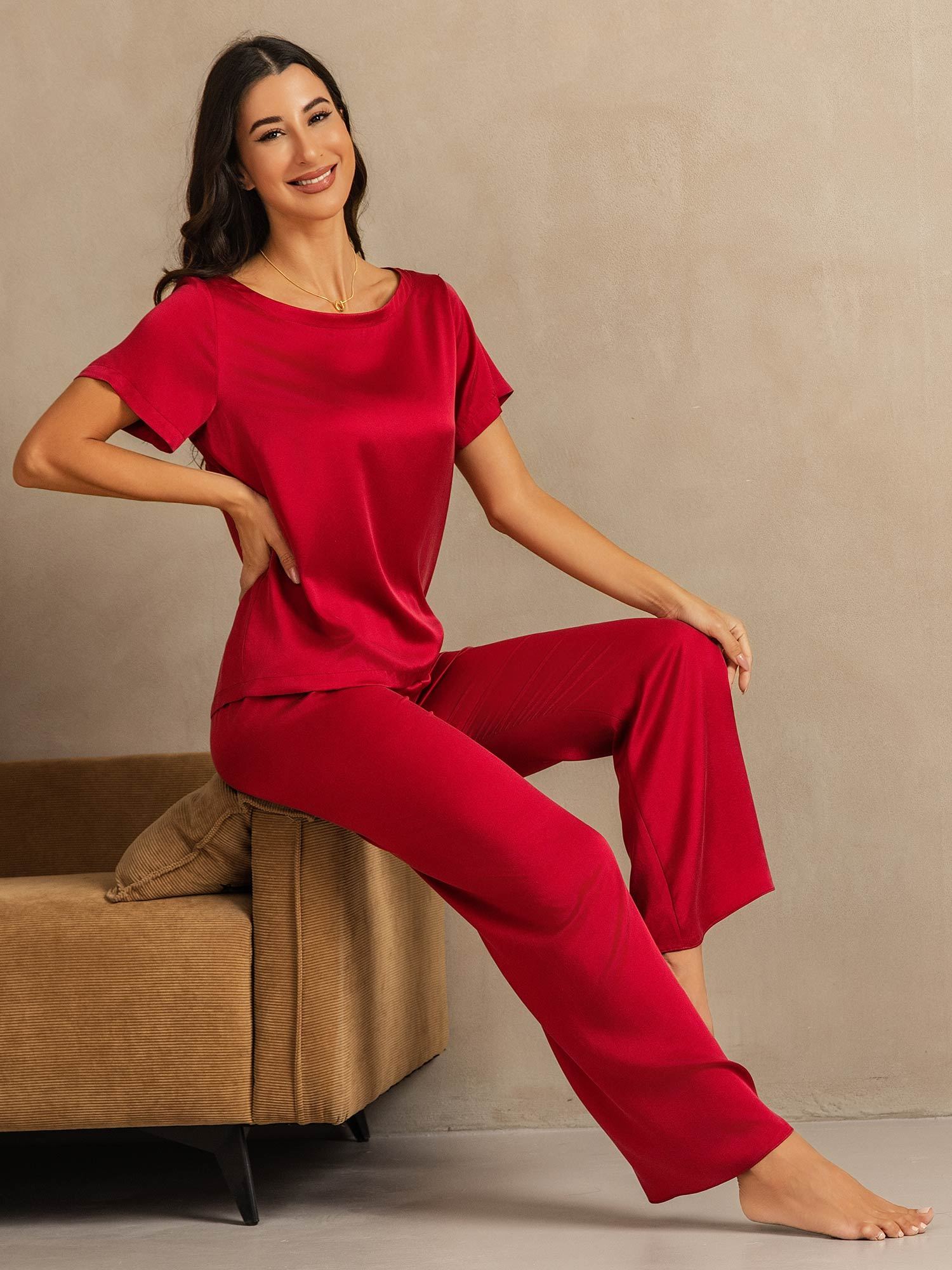 19Momme Women's Washable Silk Short Sleeve Pajamas Set