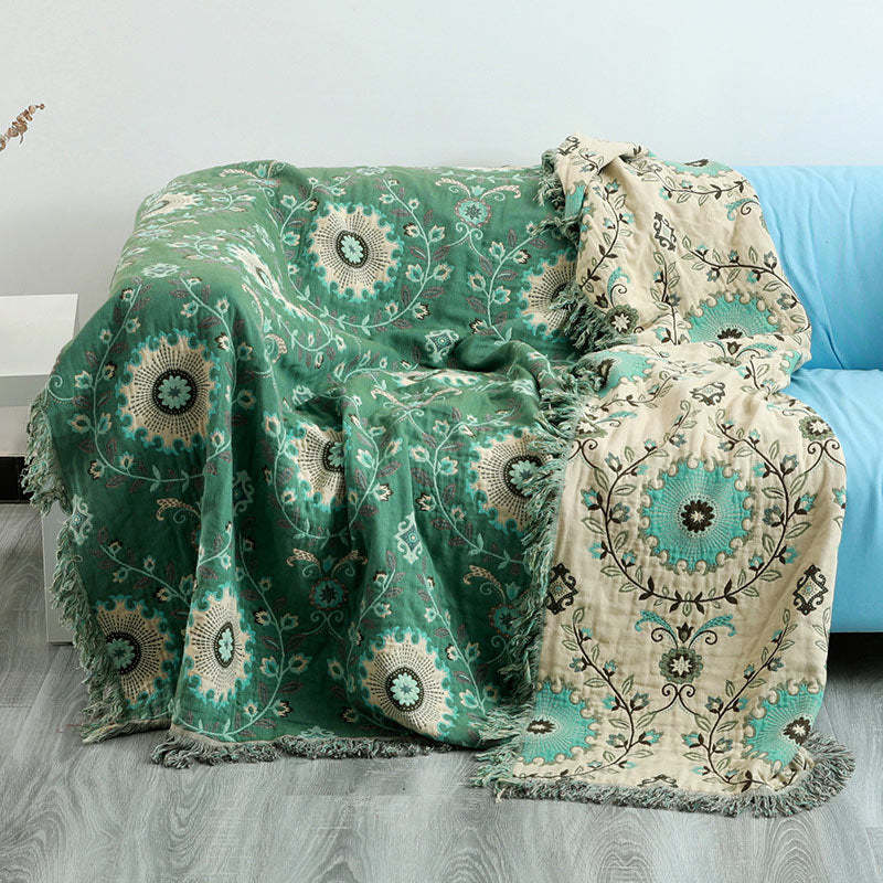 Ownkoti Retro Sofa Cover Cotton Reversible Blanket - Green - 90" x 98" - image 0