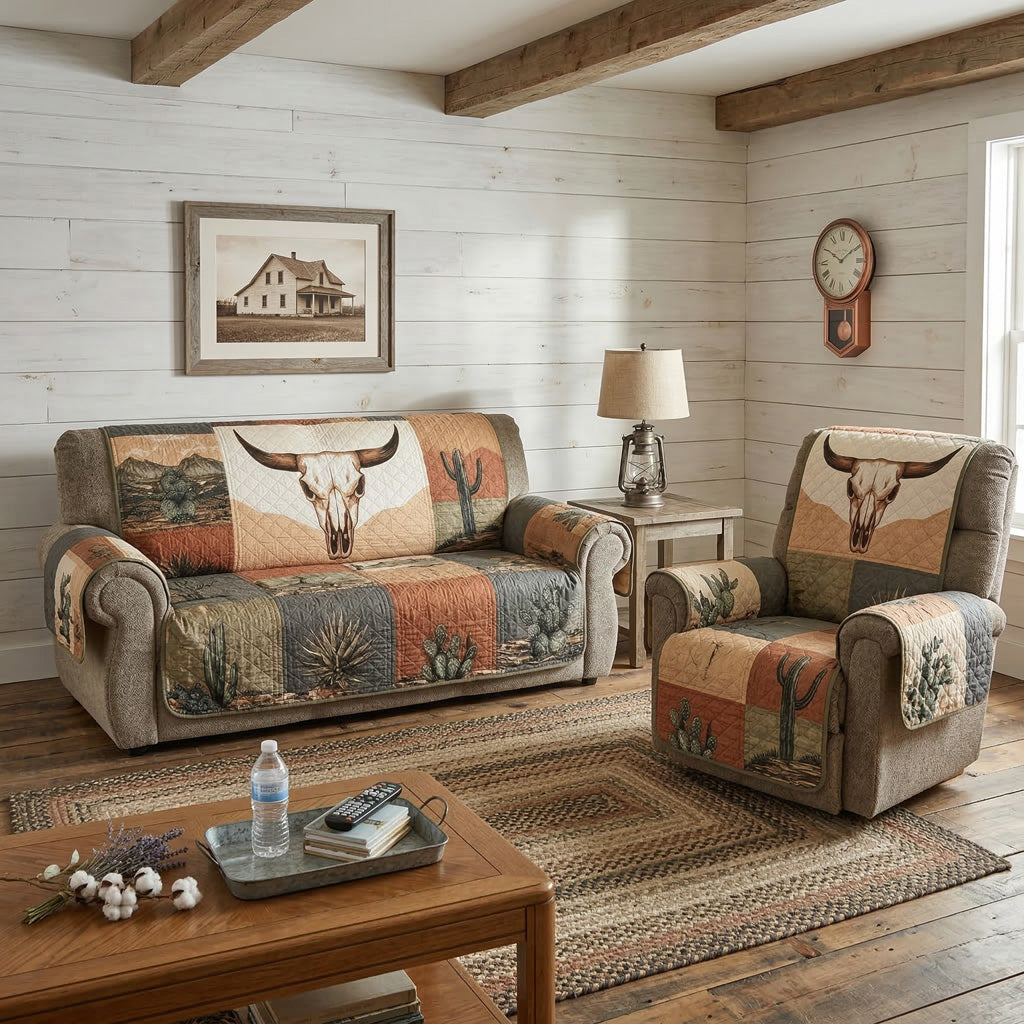 Dustland Western Longhorn Quilted Sofa Cover