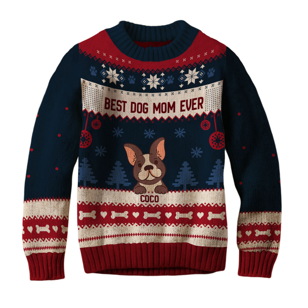 Best Dog Mom Ever - Unisex Long Sleeve Ugly Christmas Sweatshirt - Christmas Gifts For Mom