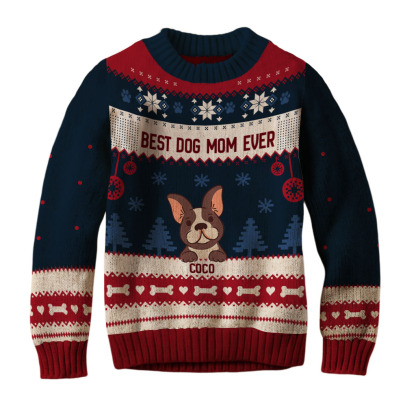 Best Dog Mom Ever - Unisex Long Sleeve Ugly Christmas Sweatshirt - Christmas Gifts For Mom