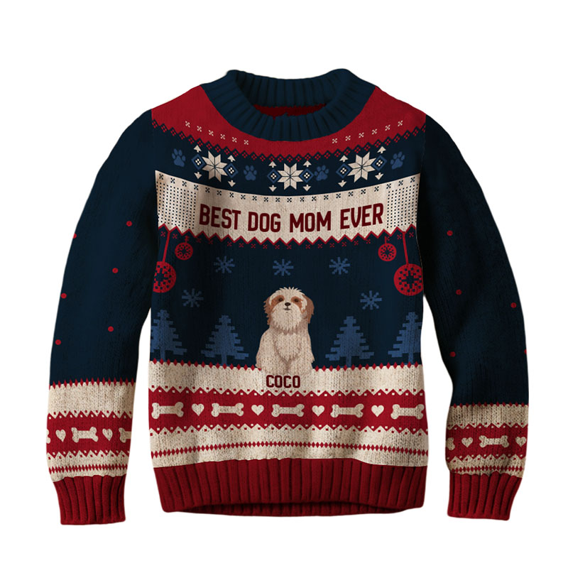 Best Dog Mom Ever - Unisex Long Sleeve Ugly Christmas Sweatshirt - Christmas Gifts For Mom