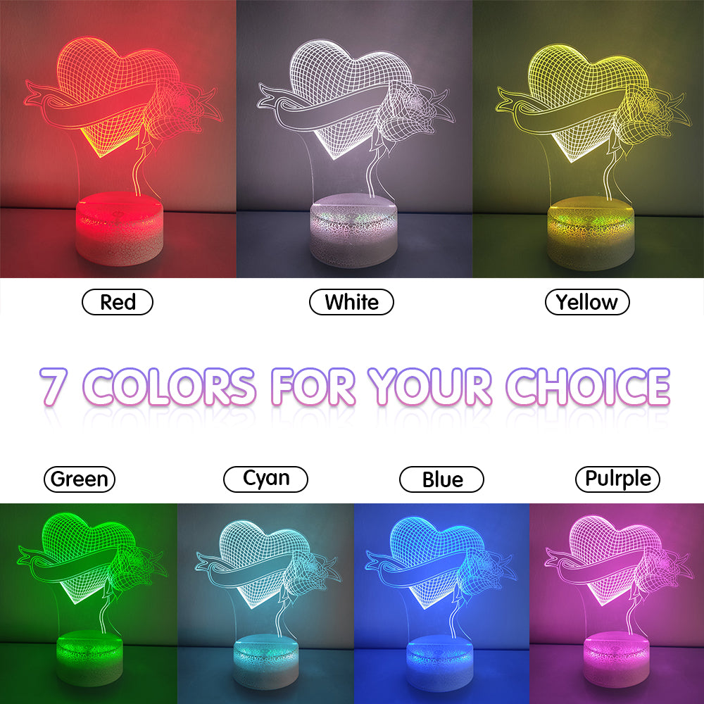 Love Rose - 3D Illusion Night Light - 7 Colors