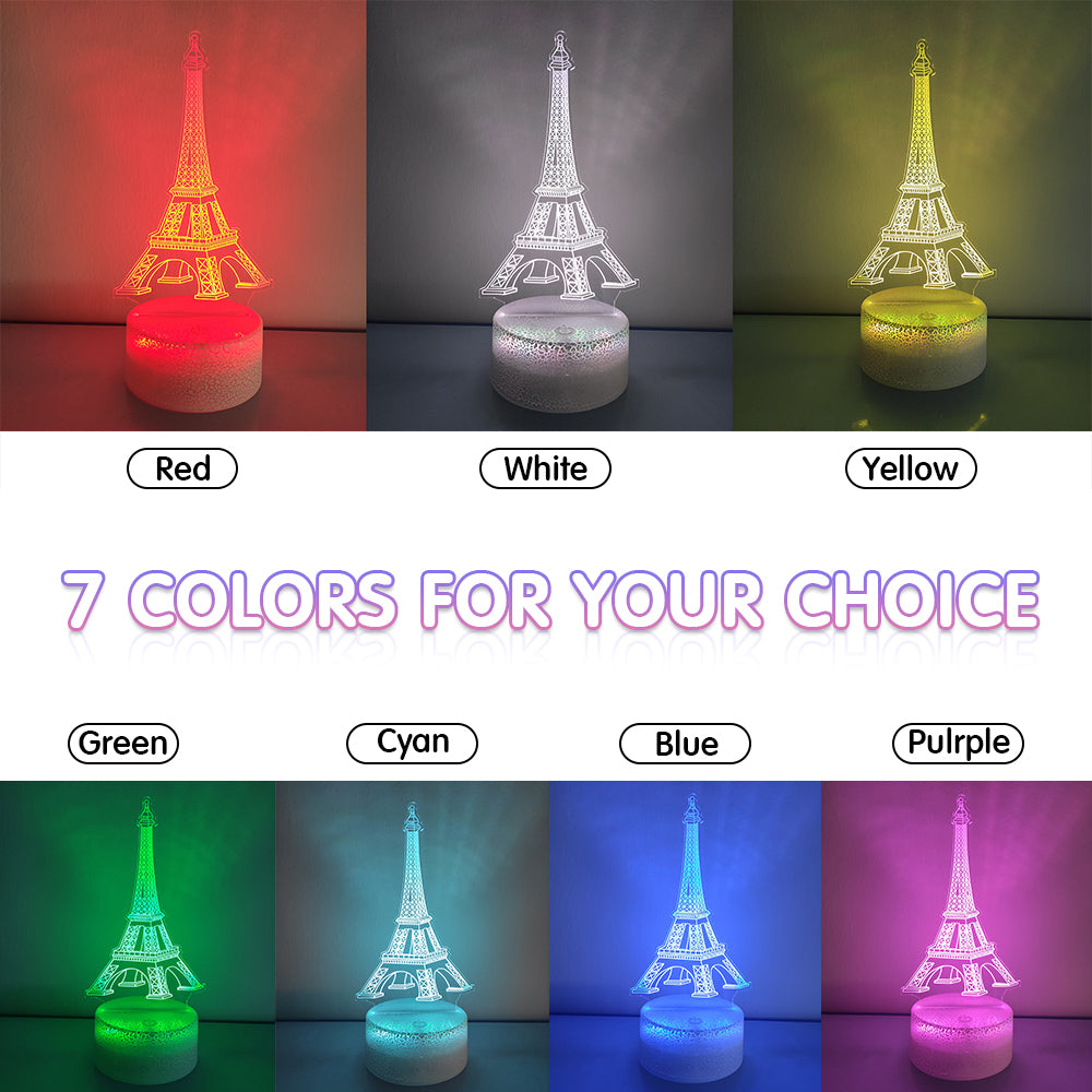 Eiffel Tower - 3D Illusion Night Light - Eiffel Tower Night Light - 7 Colors