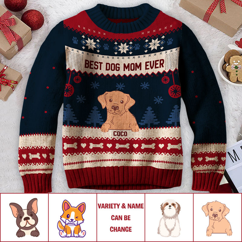 Best Dog Mom Ever - Unisex Long Sleeve Ugly Christmas Sweatshirt - Christmas Gifts For Mom