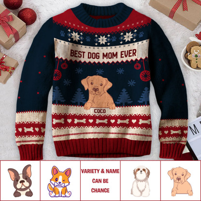 Best Dog Mom Ever - Unisex Long Sleeve Ugly Christmas Sweatshirt - Christmas Gifts For Mom