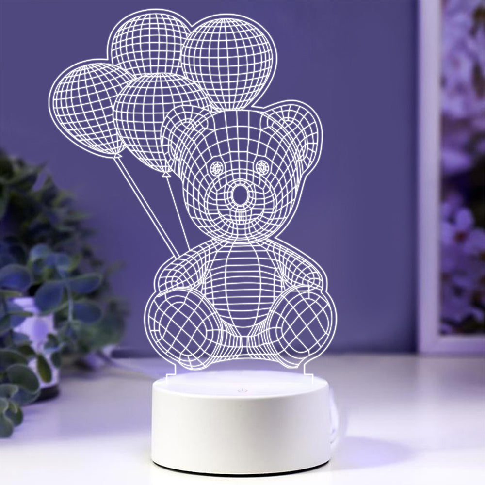 Bear with Balloons - 3D Illusion Night Light - 7 Colors