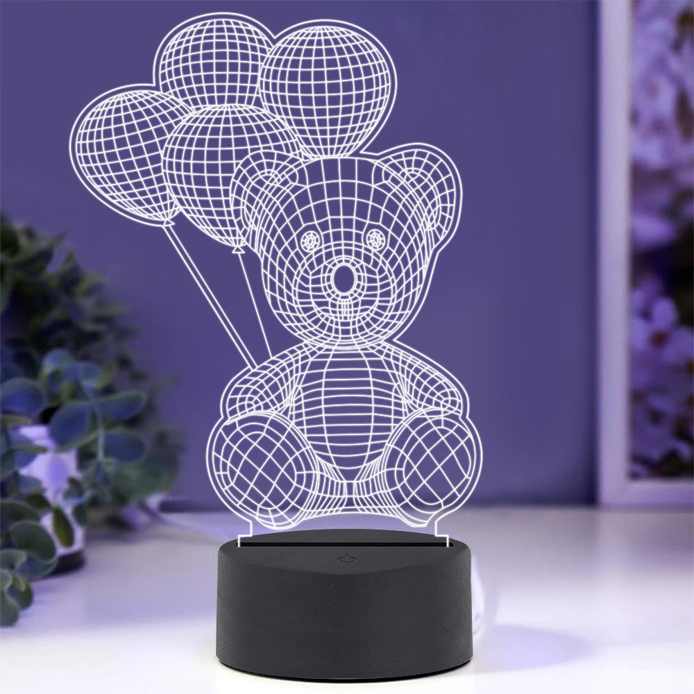 Bear with Balloons - 3D Illusion Night Light - 7 Colors