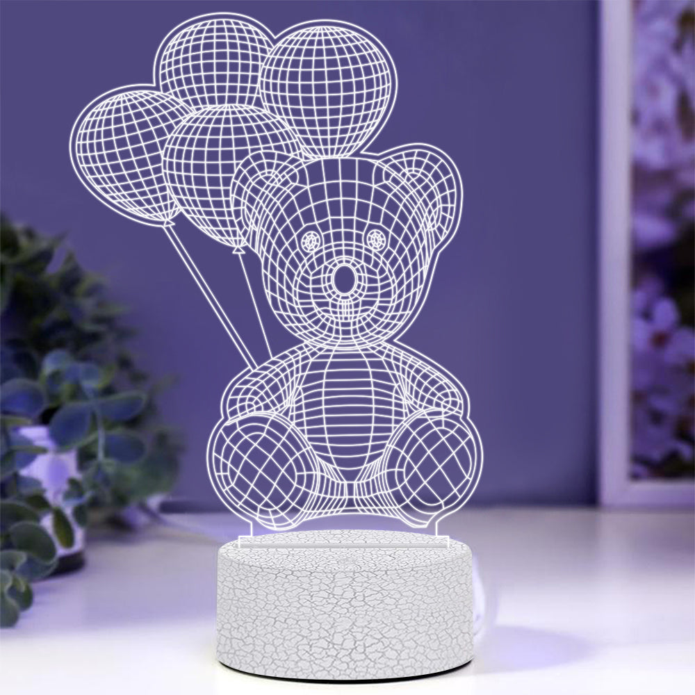 Bear with Balloons - 3D Illusion Night Light - 7 Colors