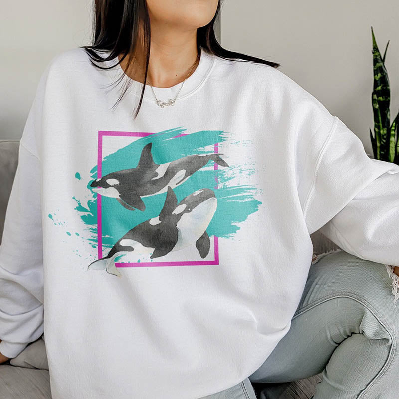90s Orca Whale  Ocean Conservation Sweatshirt-lovefitte