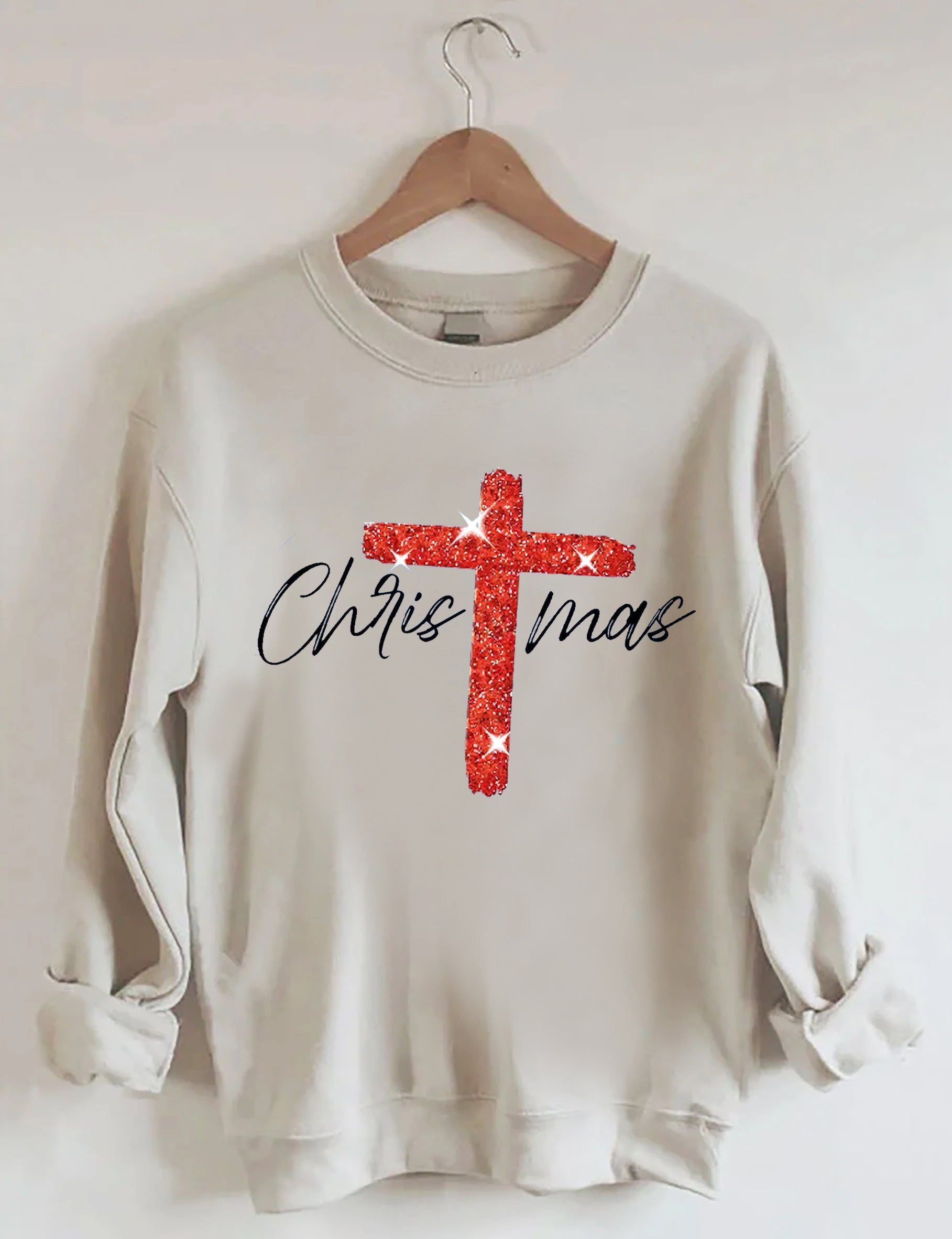Retro Christmas Faith Cross Print Sweatshirt-lovefitte