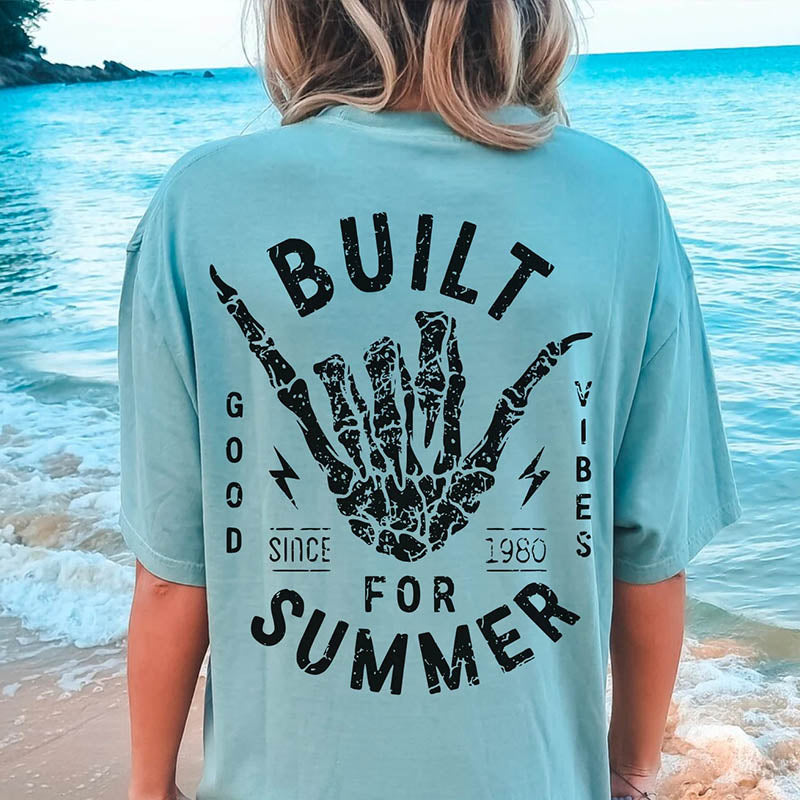 Beach Tee Skeleton Hang Loose Boho Hippie T-Shirt-lovefitte
