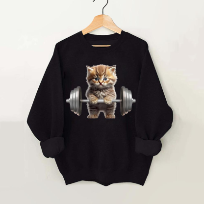 Weightlifting Cat Vintage Gym Sweatshirt-lovefitte