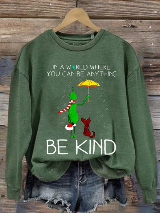Be Kind Print Casual Sweatshirt-lovefitte