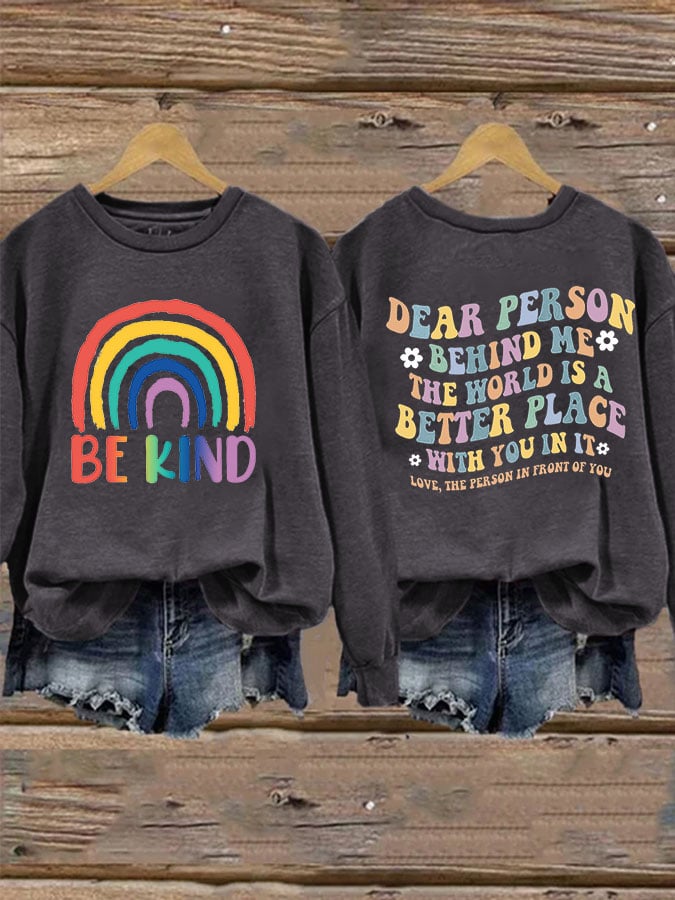 Women'S Casual Be Kind Printed Long Sleeve Sweatshirt-lovefitte