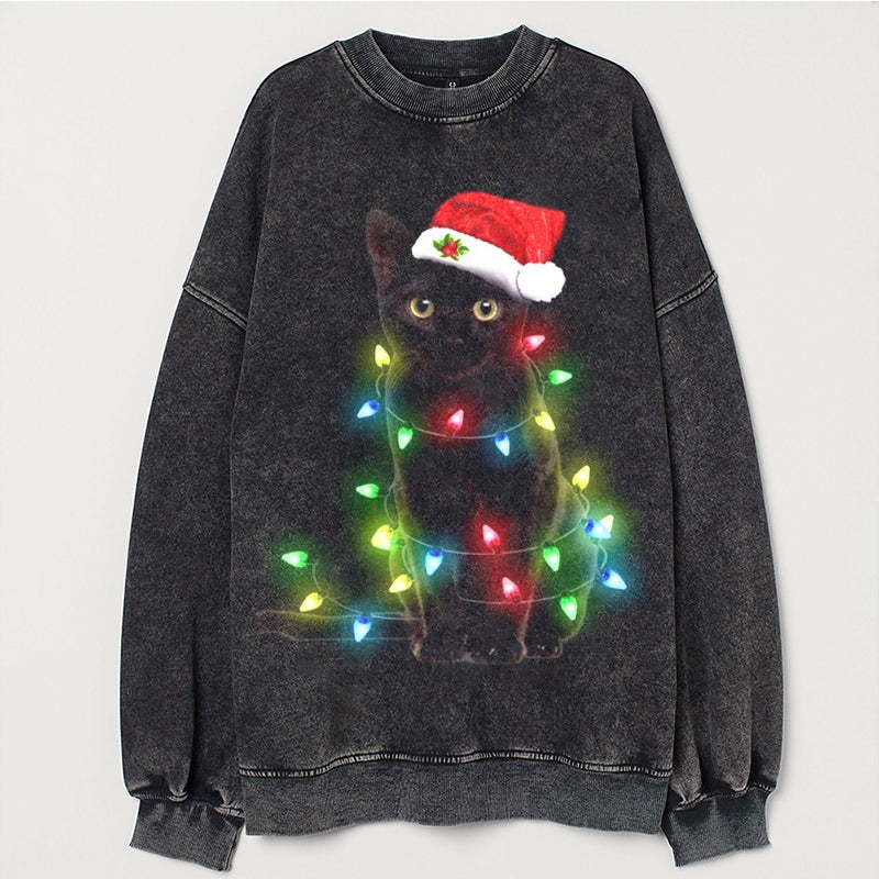 Vintage Christmas Black Cat Sweatshirt-lovefitte