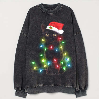 Vintage Christmas Black Cat Sweatshirt-lovefitte