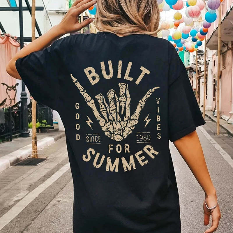 Beach Tee Skeleton Hang Loose Boho Hippie T-Shirt-lovefitte