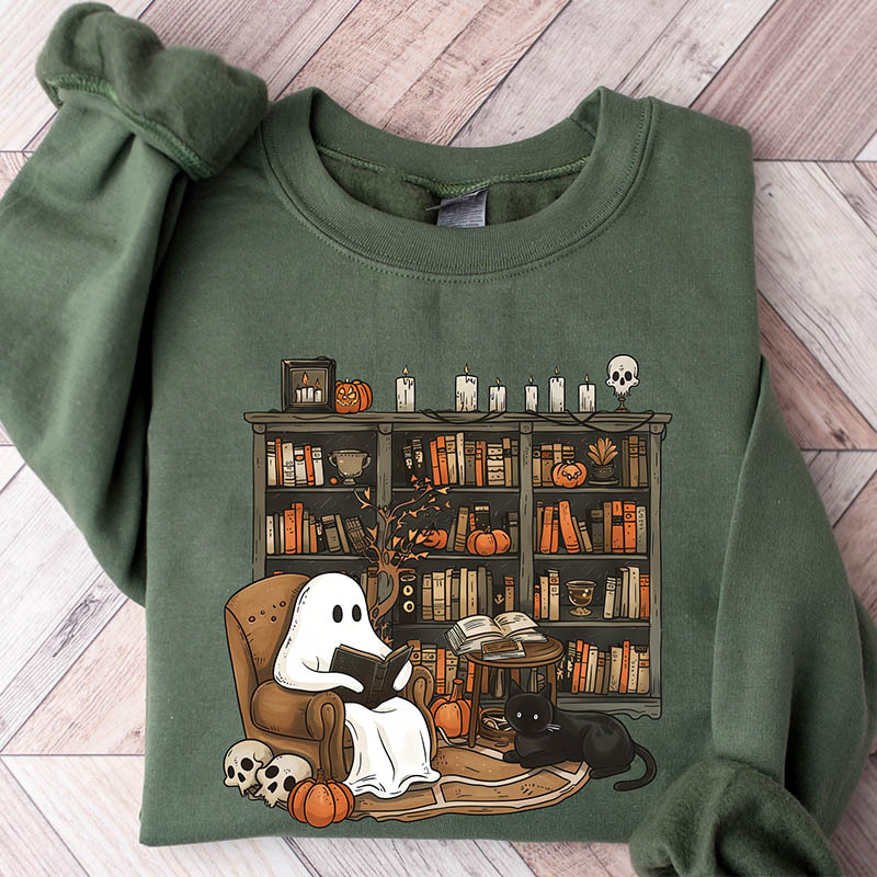 Retro Ghost Reading Books Sweatshirt