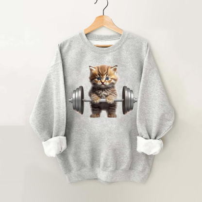 Weightlifting Cat Vintage Gym Sweatshirt-lovefitte