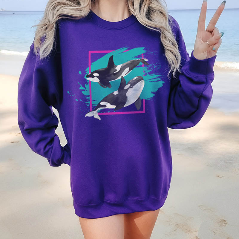 90s Orca Whale  Ocean Conservation Sweatshirt-lovefitte