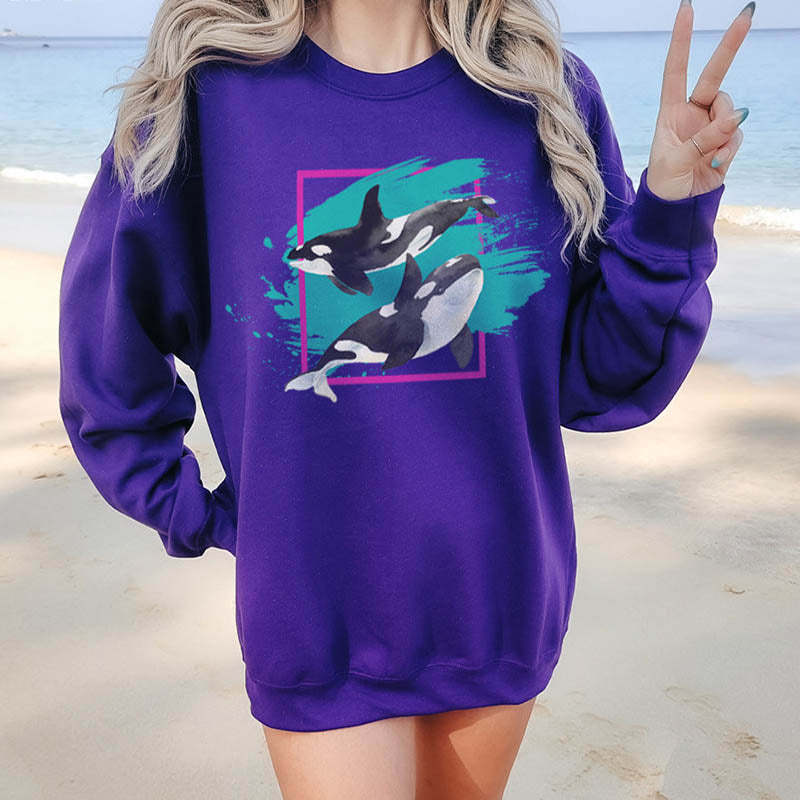 90s Orca Whale  Ocean Conservation Sweatshirt-lovefitte