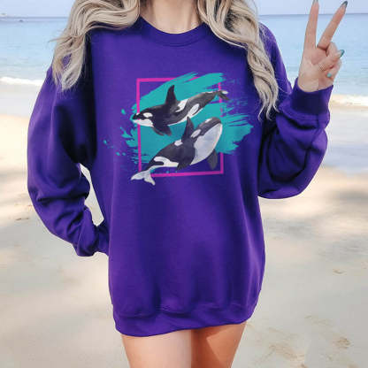 90s Orca Whale  Ocean Conservation Sweatshirt-lovefitte