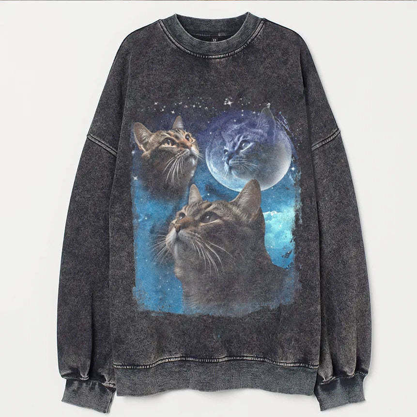 Cat howling at the Moon Vintage Sweatshirt-lovefitte