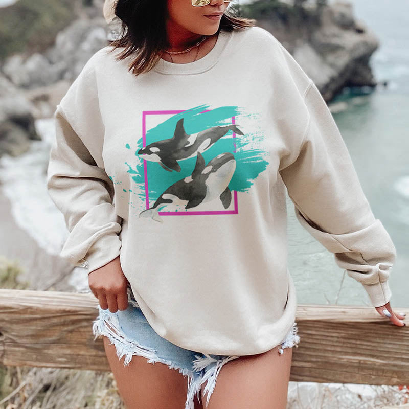 90s Orca Whale  Ocean Conservation Sweatshirt-lovefitte