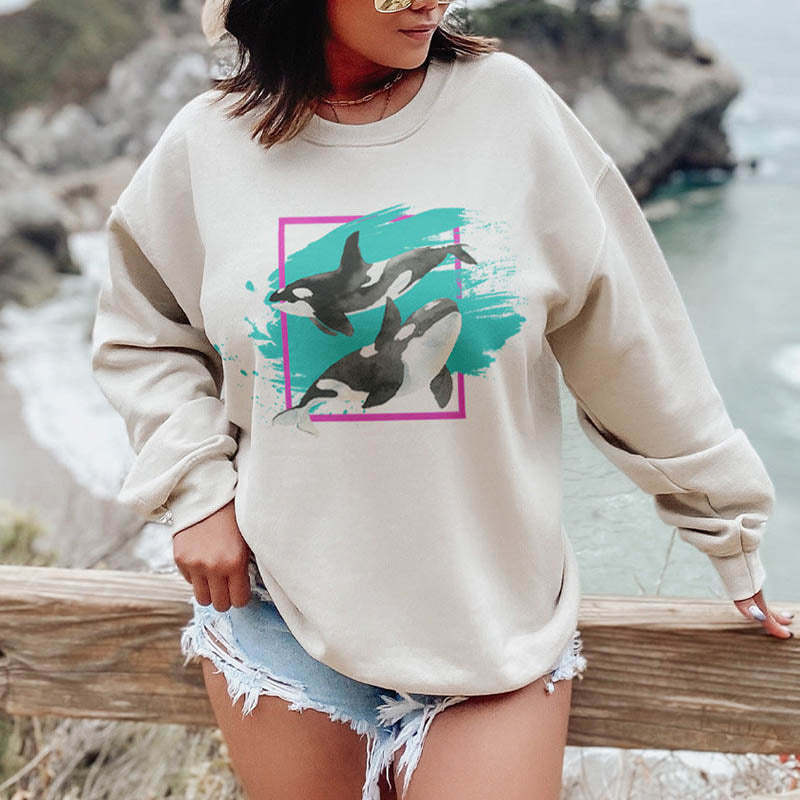 90s Orca Whale  Ocean Conservation Sweatshirt-lovefitte