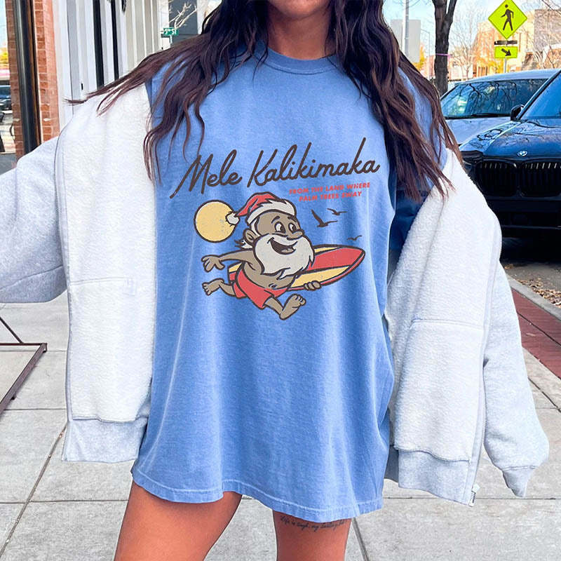 Surfing Santa Funny T-Shirt-lovefitte