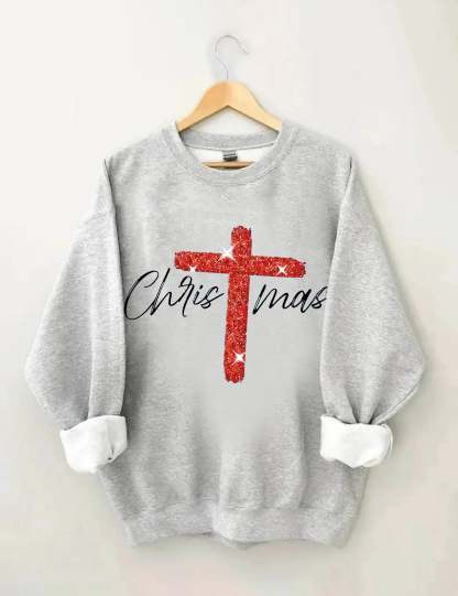 Retro Christmas Faith Cross Print Sweatshirt-lovefitte