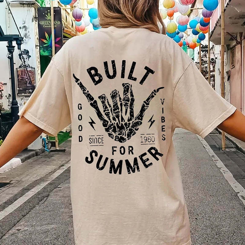 Beach Tee Skeleton Hang Loose Boho Hippie T-Shirt-lovefitte