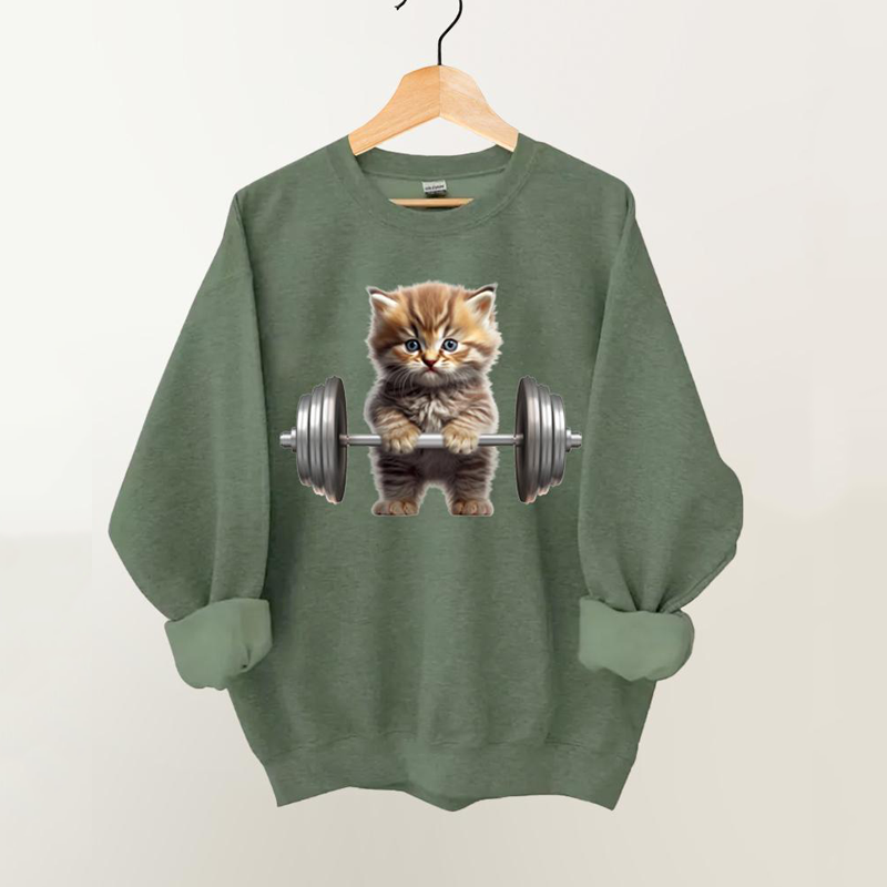 Weightlifting Cat Vintage Gym Sweatshirt-lovefitte
