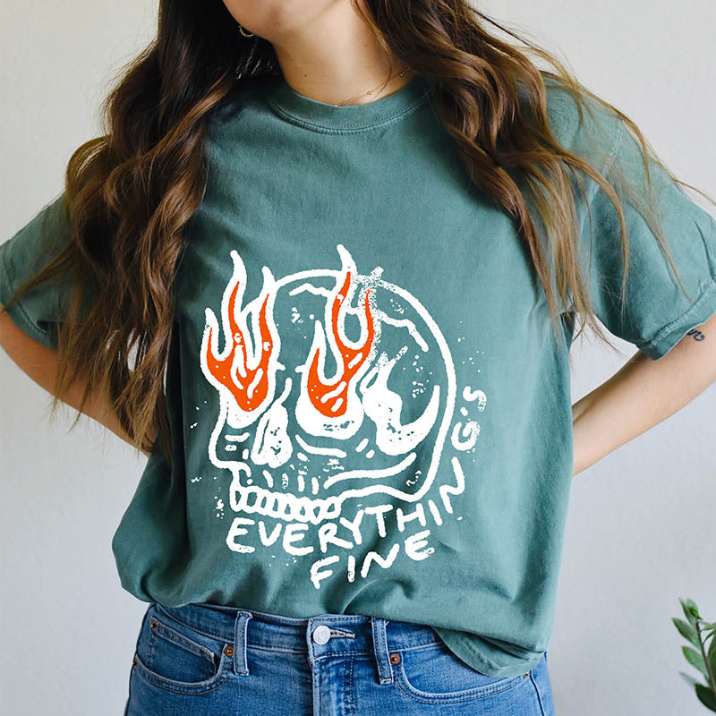 Everything is Fine Skeleton T-Shirt-lovefitte