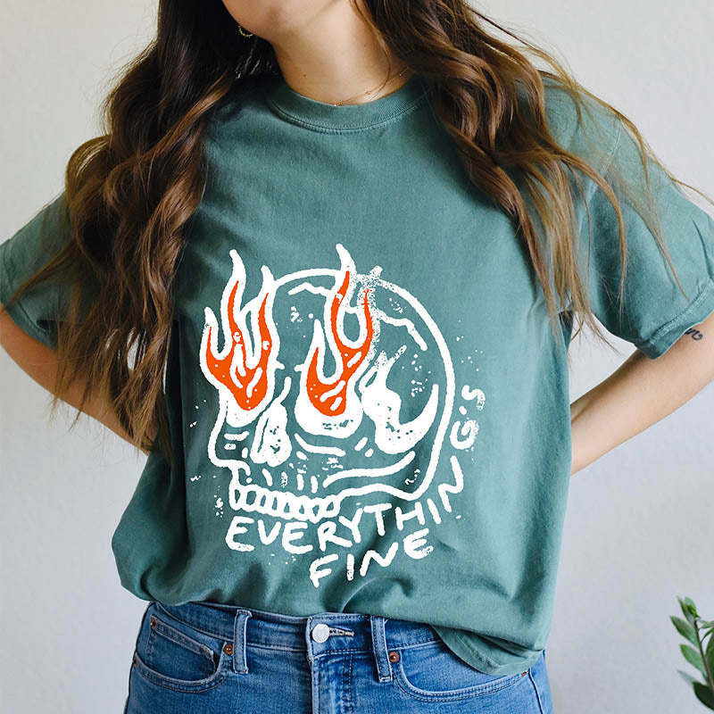 Everything is Fine Skeleton T-Shirt-lovefitte