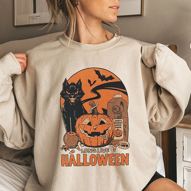 Retro Halloween Pumpkin Black Cat Sweatshirt