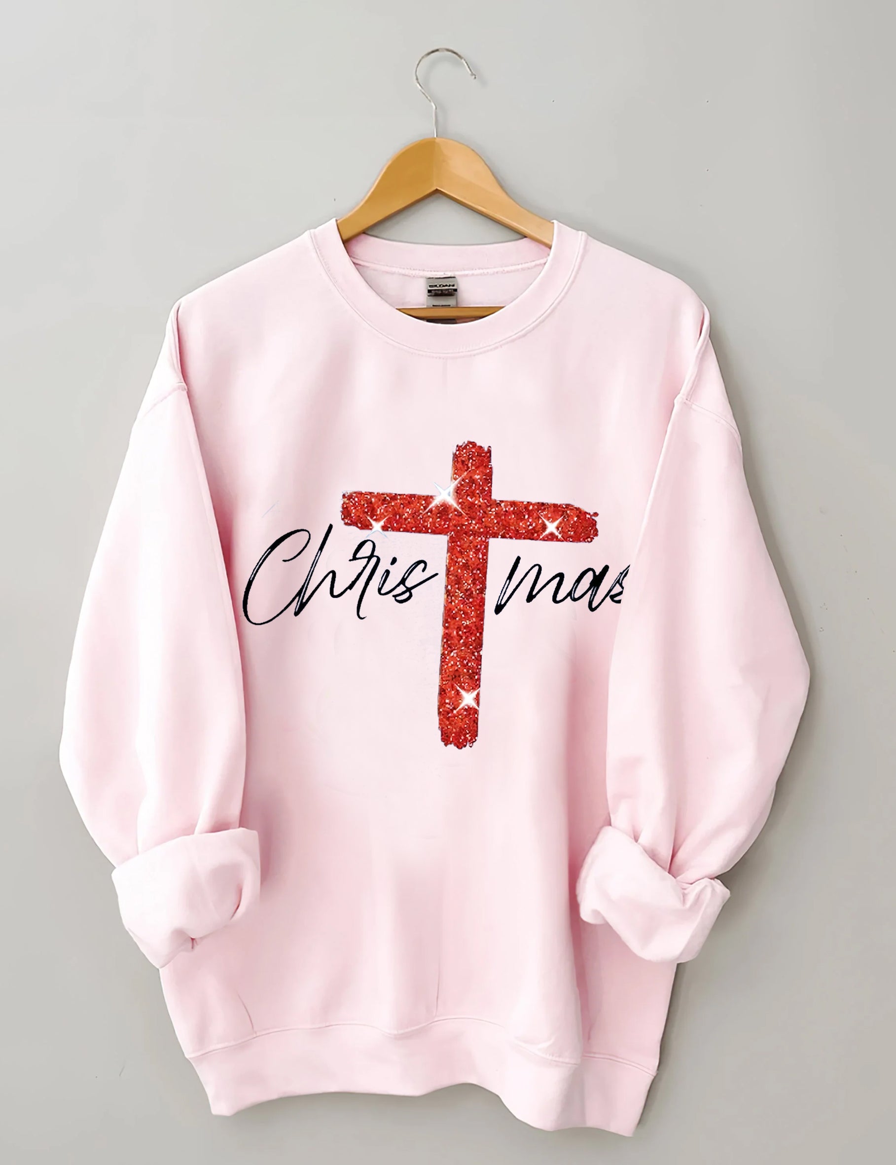 Retro Christmas Faith Cross Print Sweatshirt-lovefitte