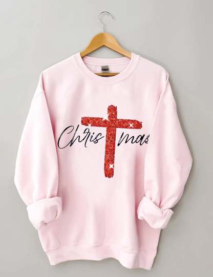 Retro Christmas Faith Cross Print Sweatshirt-lovefitte