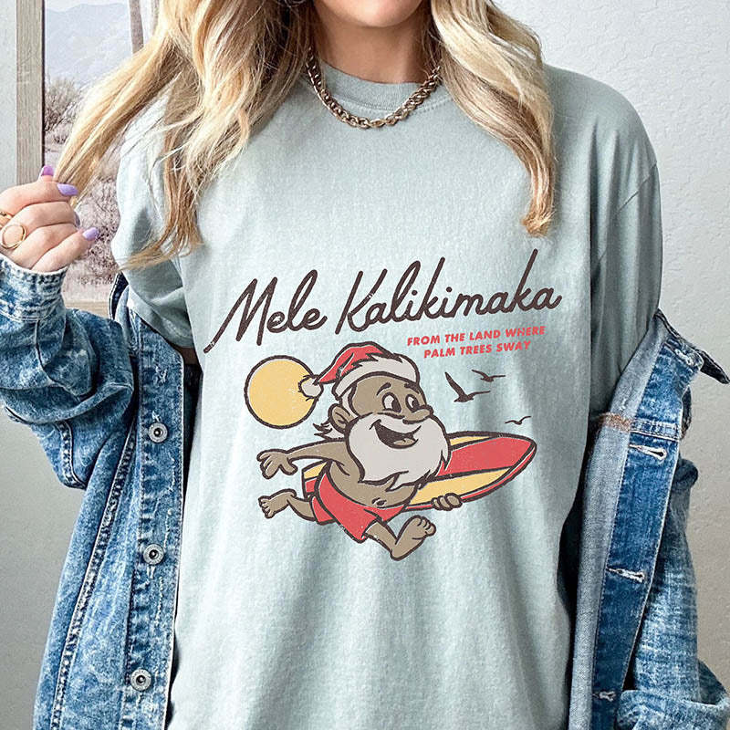 Surfing Santa Funny T-Shirt-lovefitte