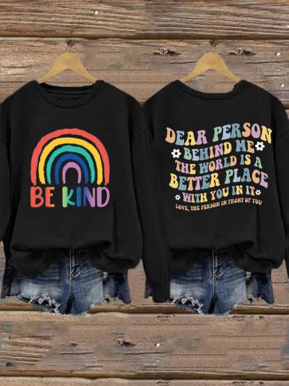Women'S Casual Be Kind Printed Long Sleeve Sweatshirt-lovefitte