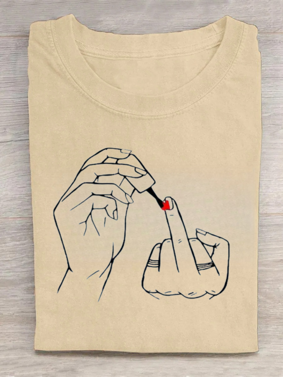 Women Middle Finger Nail Polish Tshirt