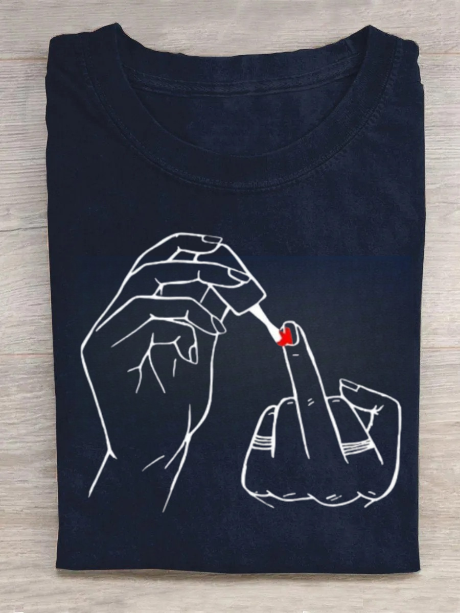Women Middle Finger Nail Polish Tshirt