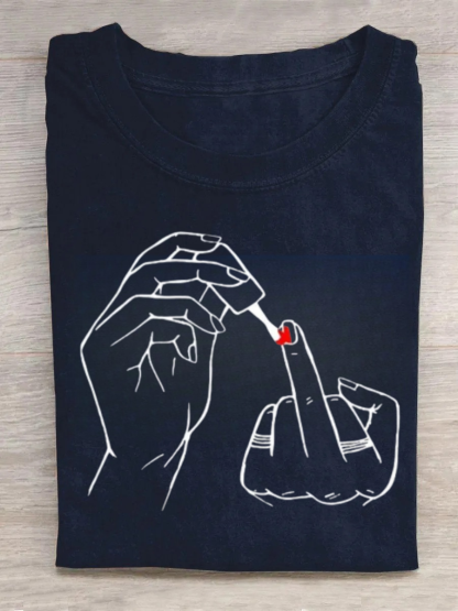 Women Middle Finger Nail Polish Tshirt