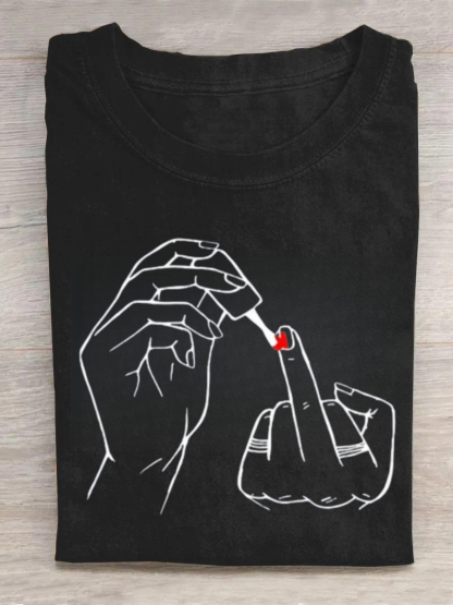 Women Middle Finger Nail Polish Tshirt