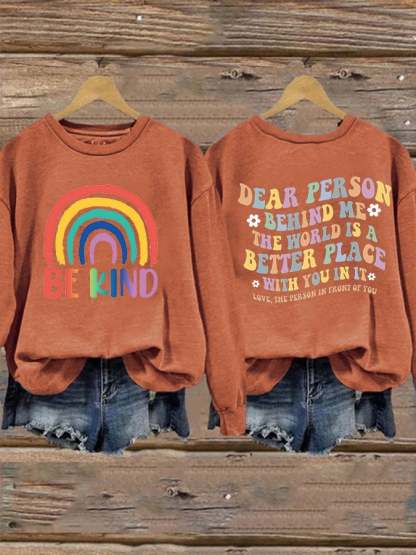 Women'S Casual Be Kind Printed Long Sleeve Sweatshirt-lovefitte