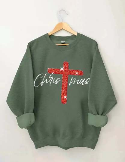 Retro Christmas Faith Cross Print Sweatshirt-lovefitte
