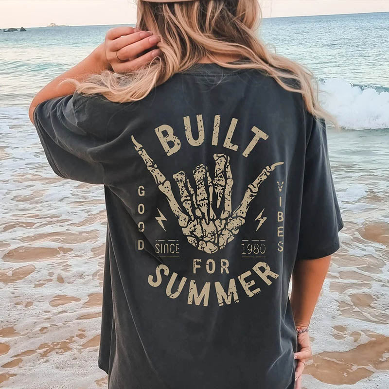 Beach Tee Skeleton Hang Loose Boho Hippie T-Shirt-lovefitte