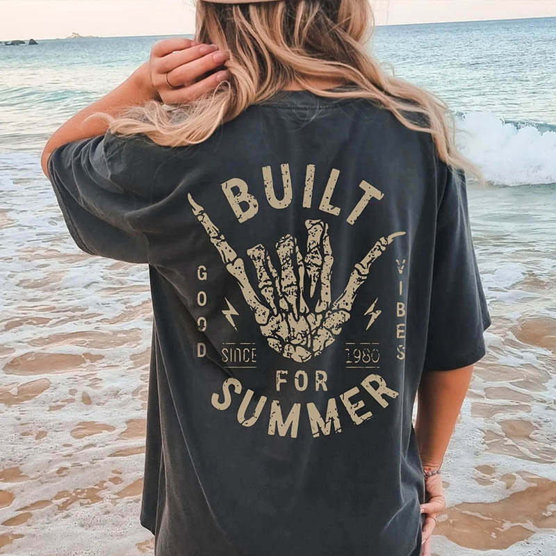 Beach Tee Skeleton Hang Loose Boho Hippie T-Shirt-lovefitte